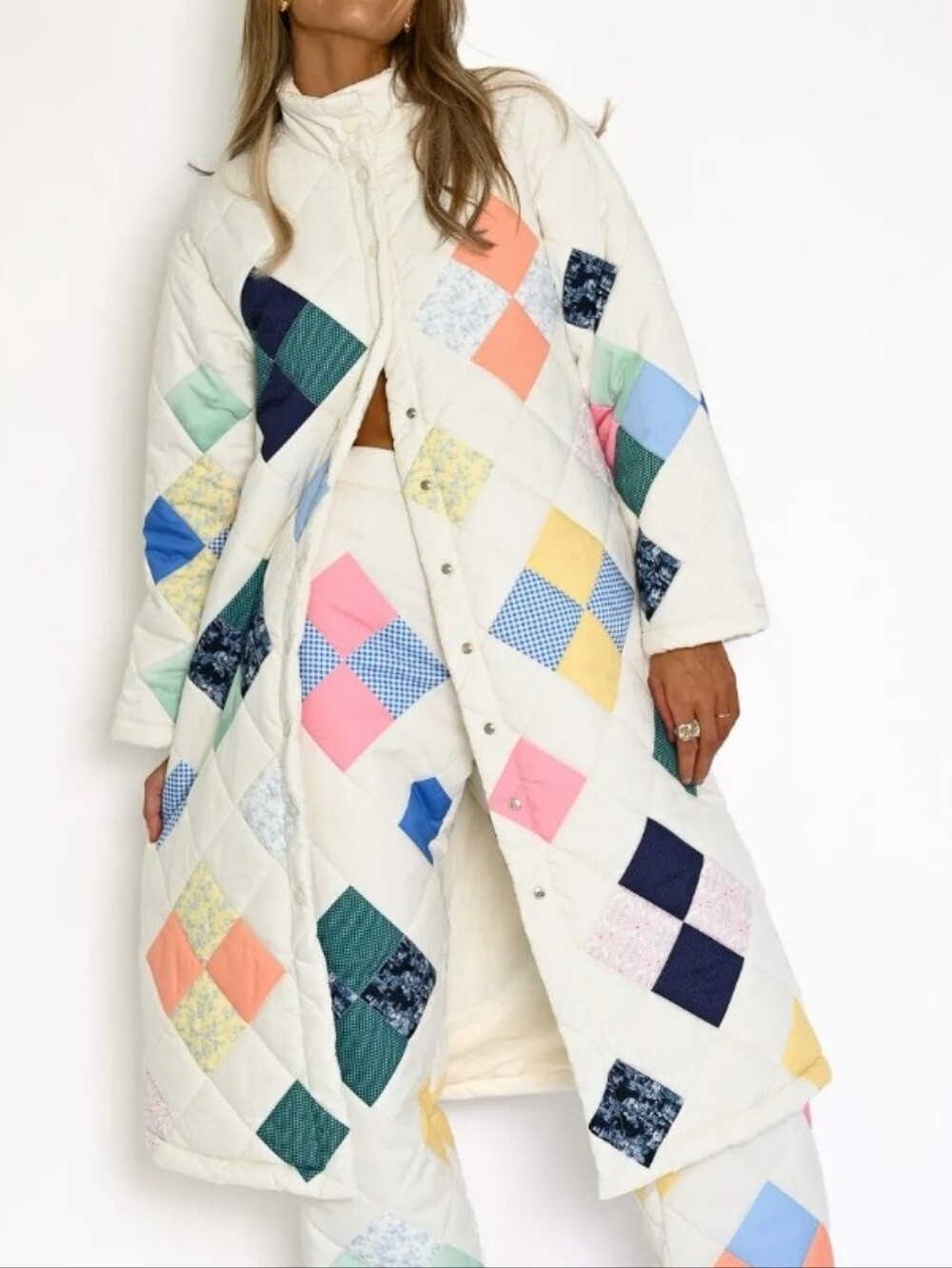 Yellow The Label Vera Quilted Patchwork Long Coat - Multicolor Size S/M